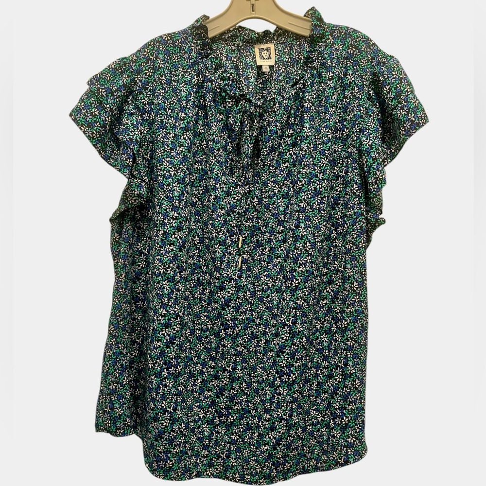 Anne Klein  Floral Tie-Neck Flutter Sleeve Blouse